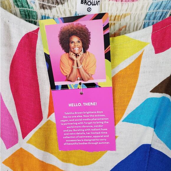 Tabitha Brown x Target XS Linen Blend Botanical Print Puff-Sleeve Mini Dress NWT - Picture 6 of 8